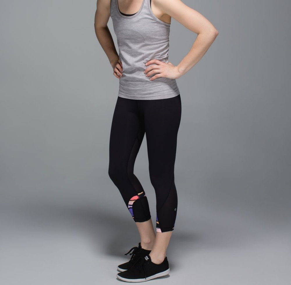 Lululemon Run:Inspire Crop II *Block-It Pocket Black/Bleacher Stripe SZ 4